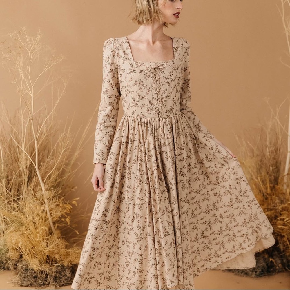 JessaKae The Bramble Regency Cottagecore Floral Long Sleeve Midi Dress XS